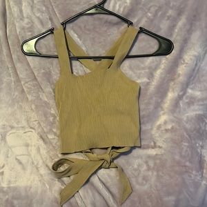 Tan ribbed lace up back cropped tank top